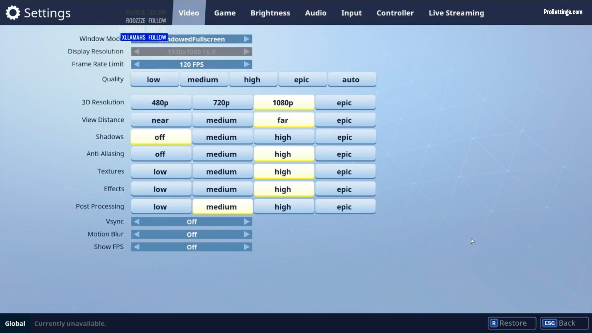 camills fortnite video settings