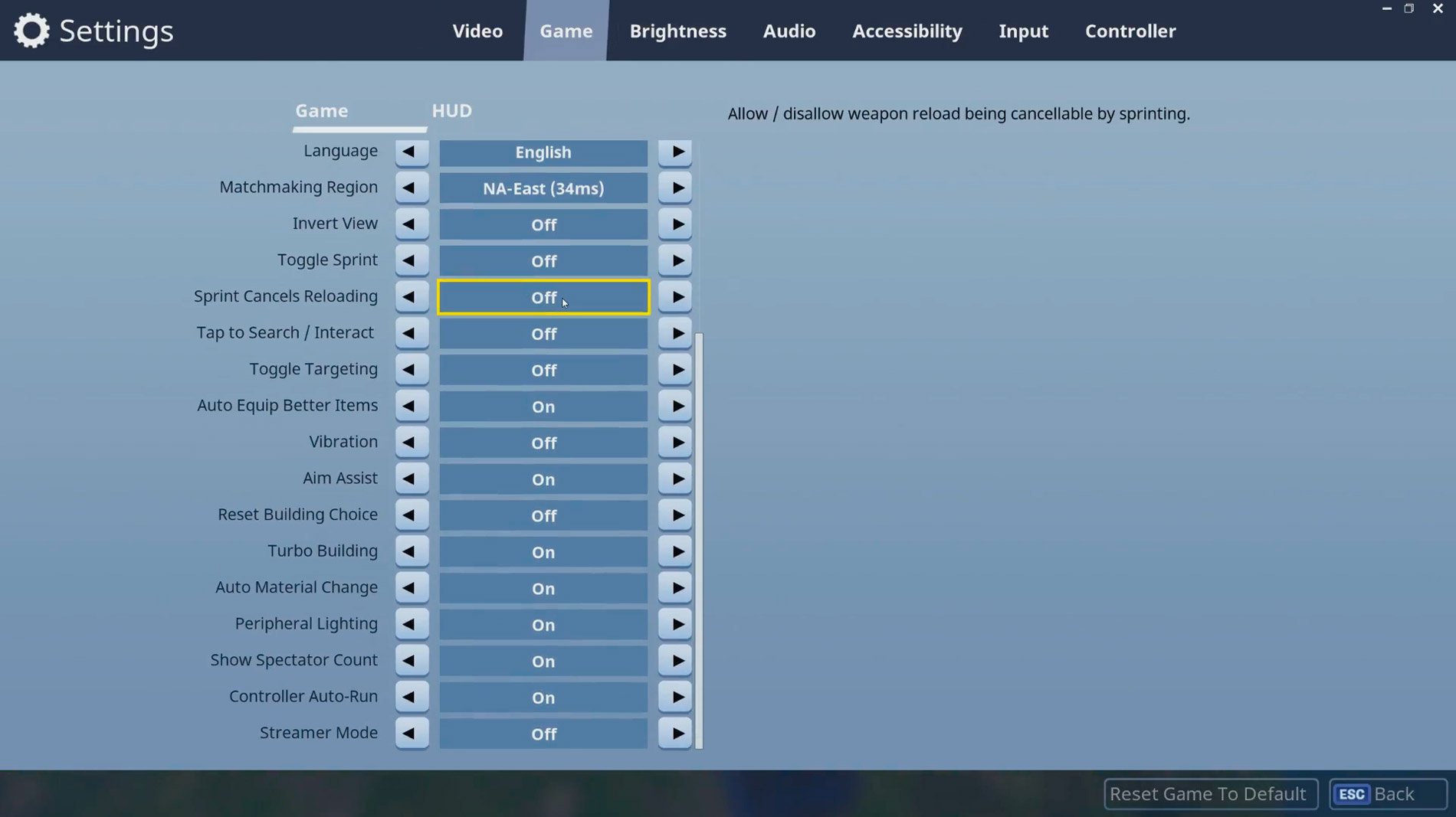 Fortnite toggle sprint on or off